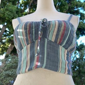 Lucky Brand NWT Crop Adjustable Straps Blue/Multi Color Sz S Classically Cute